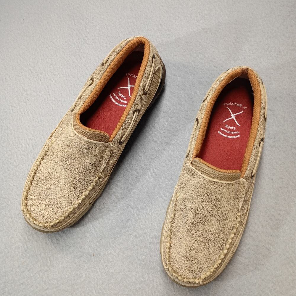 Twisted X Driving Moc Shoes Womens 7.5 Tan Slip On Leather Casual Comfort - Picture 2 of 6
